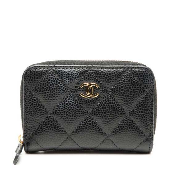 CHANEL Coco Mark Matelasse Classic Zip Coin Purse AP0216 Black Caviar Leather...